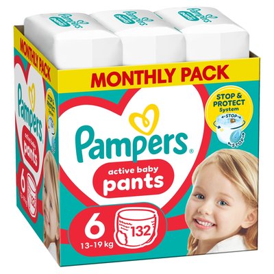Obrázek Plenkové Kalhotky Pampers Active Baby Pants, Velikost 6, 132 Plenky, 13kg-19kg