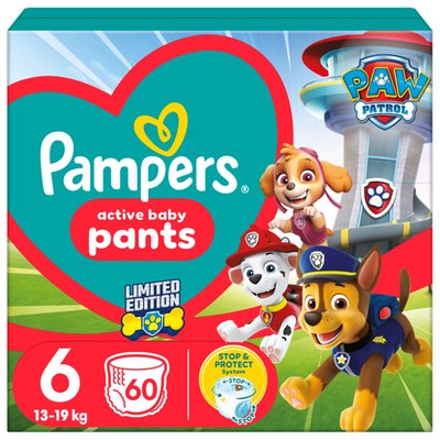 Obrázek Pampers Active Baby Pants Plenkové Kalhotky Edice Tlapková Patrola, Velikost 6, 60 Plenky,