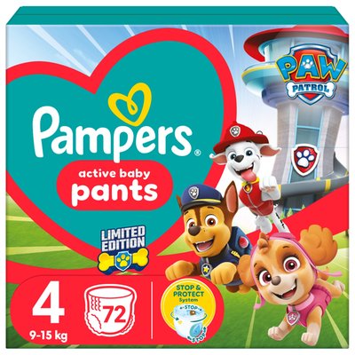 Obrázek Pampers Active Baby Pants Plenkové Kalhotky Edice Tlapková Patrola, Velikost 4, 72 Plenky,