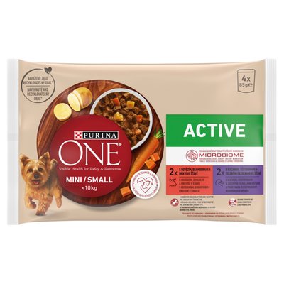 Obrázek PURINA ONE MINI/SMALL < 10 kg Active s Kachnou a Hovězím 4 x 85g