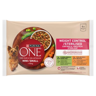 Obrázek Purina ONE Mini Dog Weight Control kapsičky pro psy krůta, kuře ve šťávě 4 x 85g