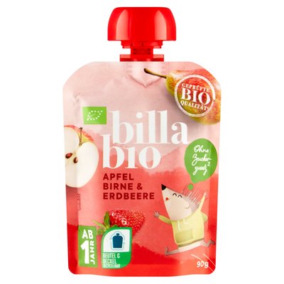 Obrázek BILLA BIO Ovocné pyré jablko, hruška, jahoda 90g