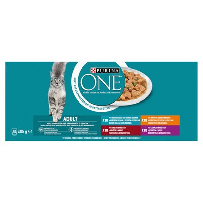 Obrázek Purina ONE Adult kapsičky pro kočky jehněčí, mořské ryby, kuře, hovězí ve šťávě 40 x 85g