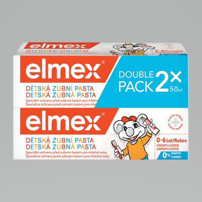 Obrázek elmex® Kids dětská zubní pasta pro děti od prvního zoubku do 6ti let duopack 2x 50ml
