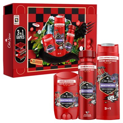 Obrázek Old Spice, Herní Sada Night Panther S Deodorantem ve Spreji, Tuhým Deodorantem A Sprchovým Gelem