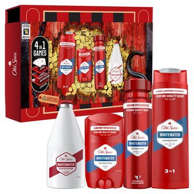 Obrázek Old Spice Whitewater Dárková Sada, Deodorant Ve Spreji, Tuhý Deodorant, Sprchový Gel, Voda Po Holení