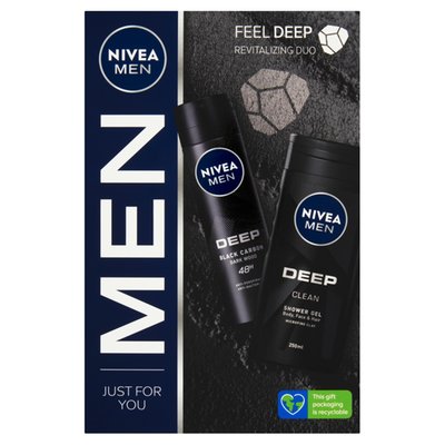 Obrázek Nivea Men Box Deo Deep dárková sada (sprej 150ml + sprchový gel 250ml)