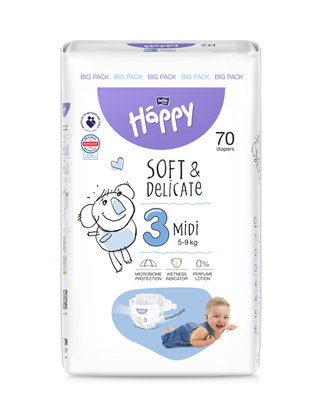 Obrázek Bella Baby Happy Soft & Delicate jednorázové plenky 3 midi 5-9 kg 70 ks