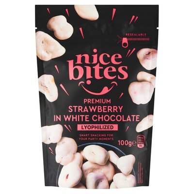 Obrázek Nice Bites Mrazem sušené kousky jahod v bílé čokoládě 100g