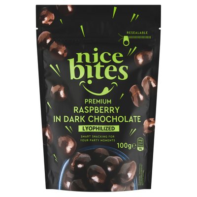 Obrázek Nice Bites Mrazem sušené kousky malin v hořké čokoládě 100g