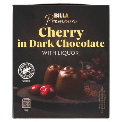Obrázek BILLA Premium Formované bonbony z hořké čokolády s náplní s višní v alkoholu 168g