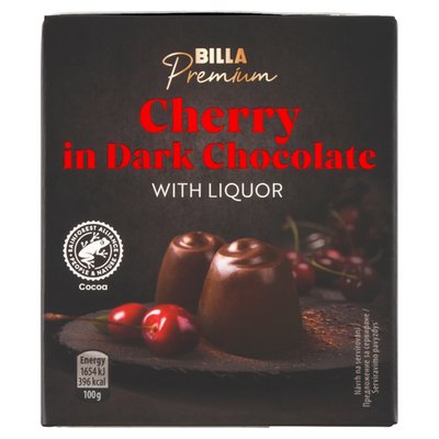 Obrázek BILLA Premium Formované bonbony z hořké čokolády s náplní s višní v alkoholu 168g