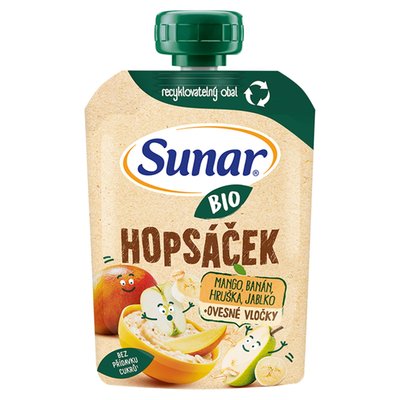 Obrázek Sunar BIO ovocná kapsička Hopsáček mango, banán, hruška a ovesné vločky 100g