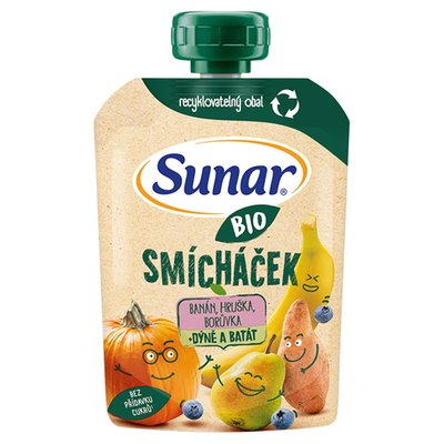 Obrázek Sunar BIO ovocná kapsička Smícháček banán, hruška, dýně, batáty a borůvky 100g