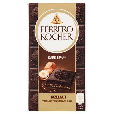 Obrázek Ferrero Rocher Hořká čokoláda plněná s lískooříškovou náplní a s kousky lískových oříšků 90g