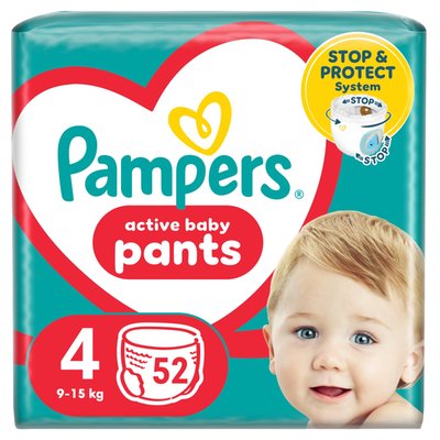 Obrázek Plenkové Kalhotky Pampers Active Baby Pants, Velikost 4, 52 Plenky, 9kg-15kg