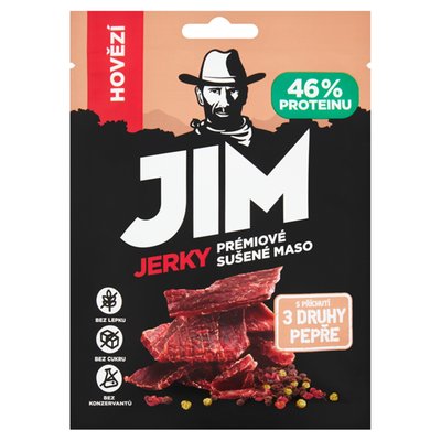 Obrázek Jim Jerky Prémiové sušené maso hovězí s příchutí 3 druhy pepře 23g