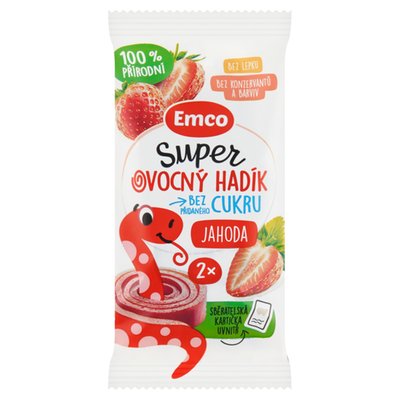 Obrázek Emco Super ovocný hadík jahoda 2 ks 20g