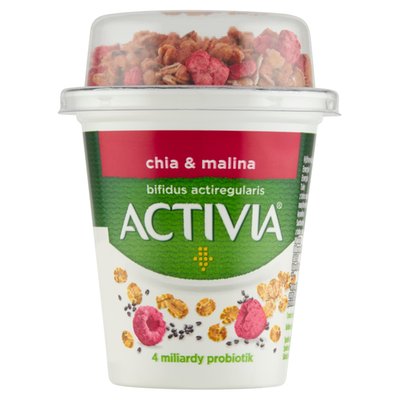 Obrázek ŠETŘÍME JÍDLEM: Activia probiotický jogurt bílý a granola s chia a malinami 155g