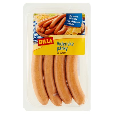 Obrázek ŠETŘÍME JÍDLEM: BILLA Vídeňské párky se sýrem 200g