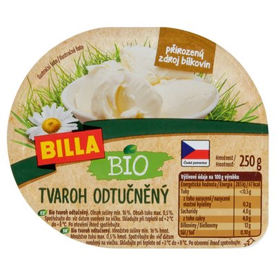 Obrázek ŠETŘÍME JÍDLEM: BILLA BIO Tvaroh odtučněný 250g