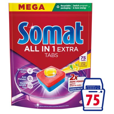 Obrázek Somat All in 1 Extra Lemon & Lime tablety do automatické myčky na nádobí 75 ks 1245g
