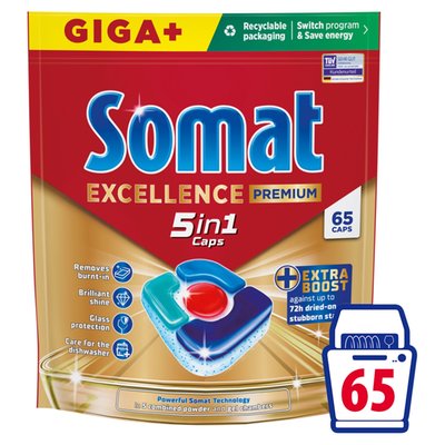 Obrázek Somat Excellence Premium 5in1 Caps kapsle do automatické myčky na nádobí 65 ks 1267,5g