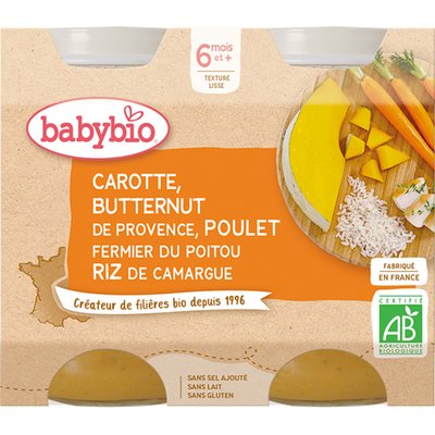 Obrázek BABYBIO mrkev s máslovou dýní, kuřetem a rýží 2x200 g