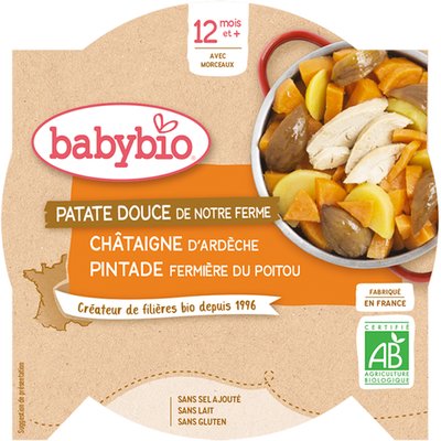 Obrázek BABYBIO sladké brambory s kaštanovým pyré a farmářskou perličkou 230 g