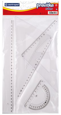 Obrázek Sada pravítek - pravítko 30cm, trojúhelník s ryskou, trojúhelník velký, úhloměr