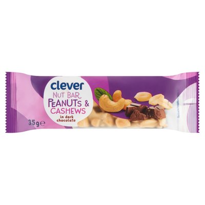 Obrázek clever Tyčinka s arašídy a kešu oříšky máčená v hořké čokoládě 35g