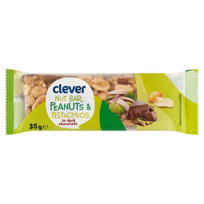 Obrázek clever Tyčinka s arašídy a pistáciemi máčená v hořké čokoládě 35g