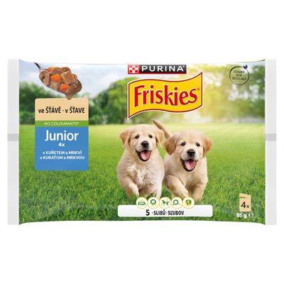 Obrázek PURINA FRISKIES Junior s kuřetem a mrkví ve šťávě 4 x 85g