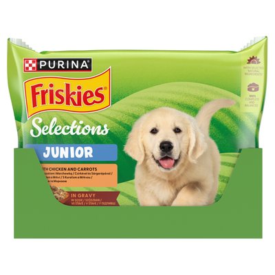 Obrázek Friskies Selections junior s kuřetem a mrkví ve šťávě 4 x 85g