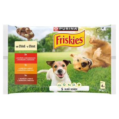 Obrázek PURINA FRISKIES Adult výběr s hovězím, kuřetem a jehněčím ve šťávě 4 x 85g