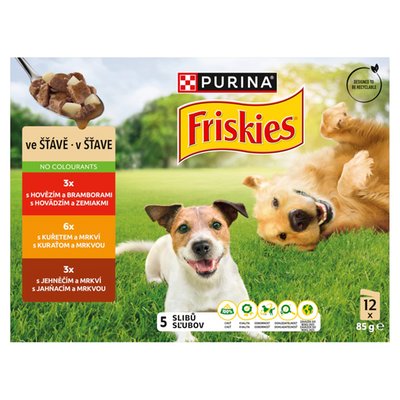 Obrázek PURINA FRISKIES Adult výběr s hovězím, kuřetem a jehněčím ve šťávě 12 x 85g