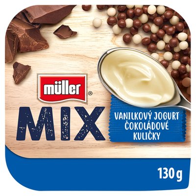 Obrázek ŠETŘÍME JÍDLEM: Müller Mix Jogurt s vanilkovou příchutí a cereální kuličky polité čokoládou 130g