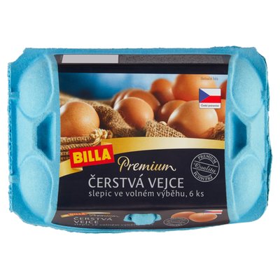 Obrázek ŠETŘÍME JÍDLEM: BILLA Premium Čerstvá vejce slepic ve volném výběhu M+L 6 ks
