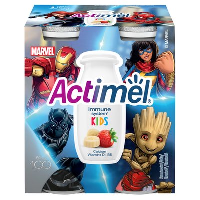 Obrázek ŠETŘÍME JÍDLEM: Actimel Kids probiotický jogurtový nápoj s vitamíny jahoda-banán 4 x 100g