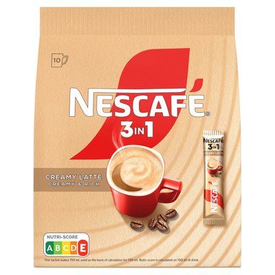 Obrázek NESCAFÉ 3in1 Creamy Latte, instantní káva, 10 sáčků x 15g (150g)