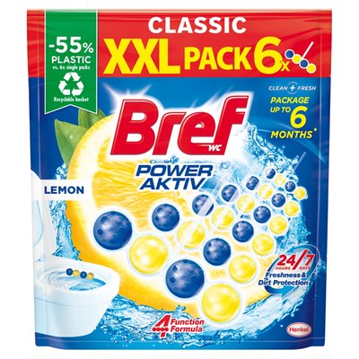 Obrázek Bref Power Aktiv Lemon tuhý WC blok 6 x 50g (300g)