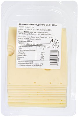Obrázek ŠETŘÍME JÍDLEM: Sýr ementálského typu plátky 200g