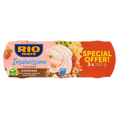 Obrázek Rio Mare Insalatissime Salát s tuňákem, kuskusem s cizrnou, hráškem a rajčaty 3 x 160g