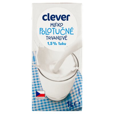 Obrázek ŠETŘÍME JÍDLEM: clever Mléko polotučné trvanlivé 1,5 % tuku 1l