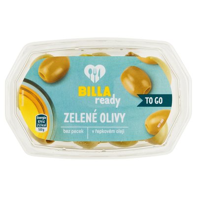 Obrázek BILLA Ready Zelené olivy bez pecek v řepkovém oleji 150g