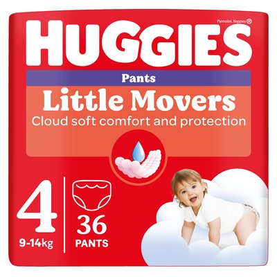 Obrázek Huggies Little Movers plenkové kalhotky velikost 4 pro děti 9-14kg 36 ks