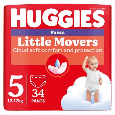 Obrázek Huggies Little Movers plenkové kalhotky velikost 5 pro děti 12-17kg 34 ks