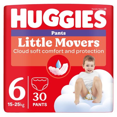 Obrázek Huggies Little Movers plenkové kalhotky velikost 6 pro děti 15-25kg 30 ks