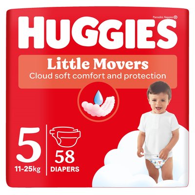 Obrázek Huggies Little Movers plenky velikost 5 pro děti 11-25kg 58 ks