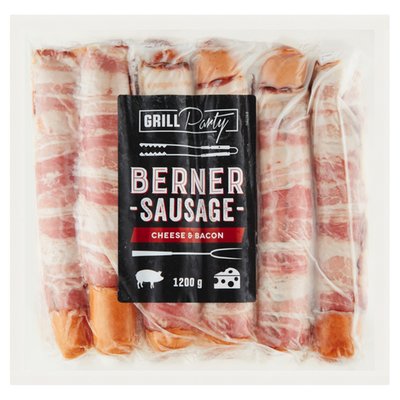 Obrázek ŠETŘÍME JÍDLEM: GRILL Party Uzené grilovací klobásy se sýrem ementál zabalené v uzené slanině 1200g